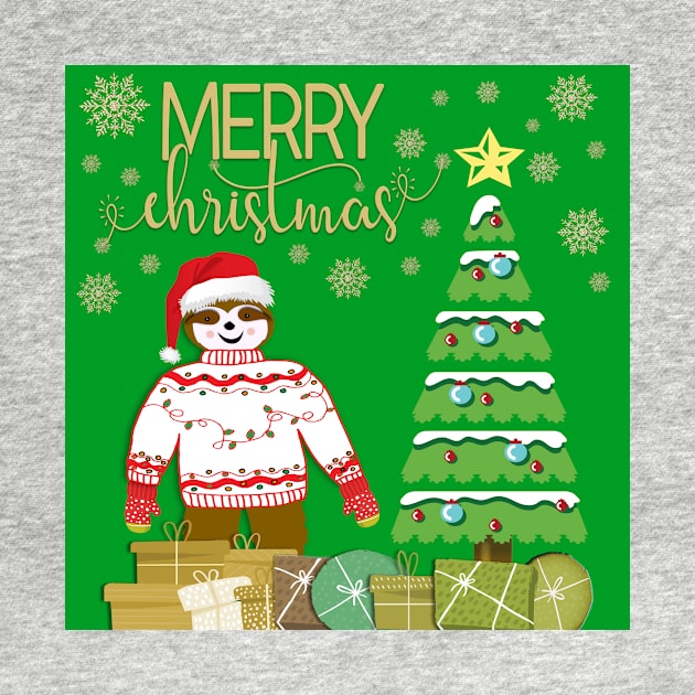 Cute Little Christmas Sloth wearing an ugly Christmas Sweater and Hat by innerspectrum